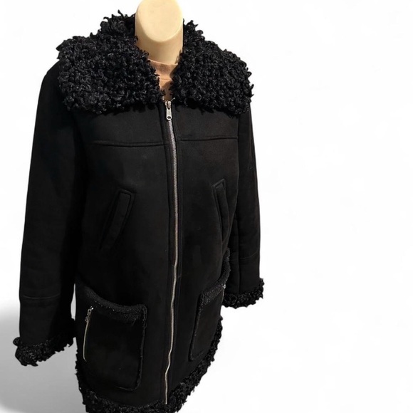 Sam Edelman Black Teddy Jacket with faux fur Trim - Picture 2 of 6